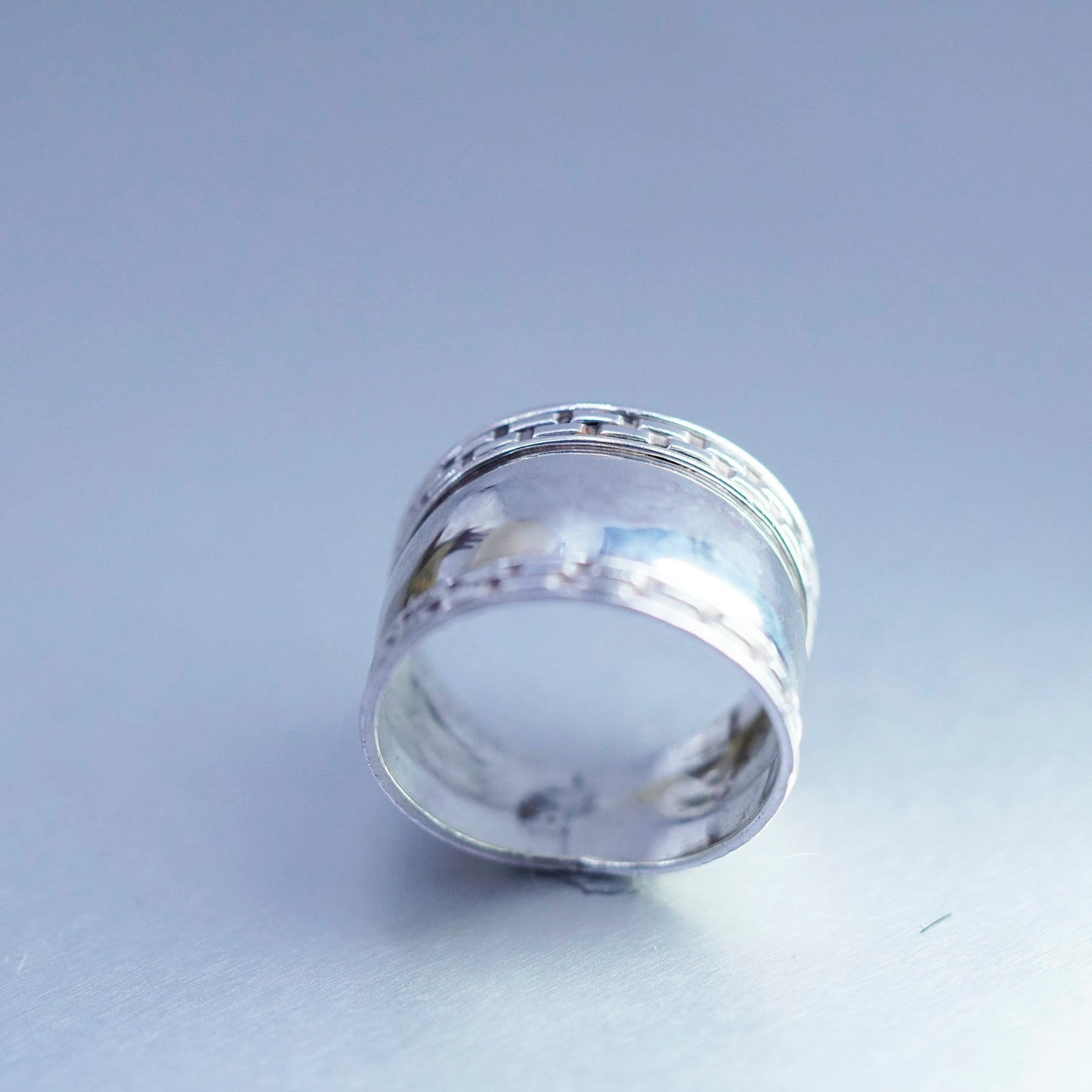 Size 7.5, vintage Sterling 925 silver handmade ring, Greek key band