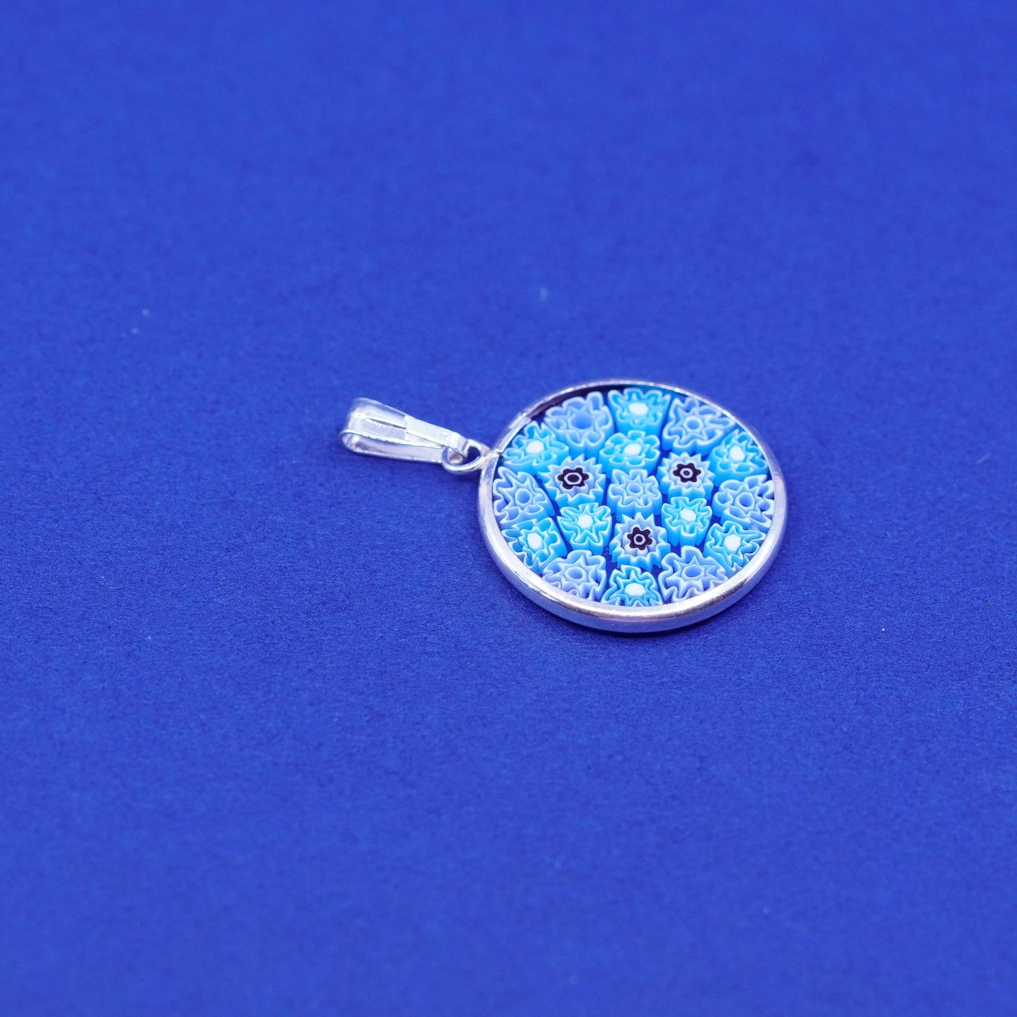 Vintage sterling 925 silver tag pendant w/ multiciori pendant, murano glass