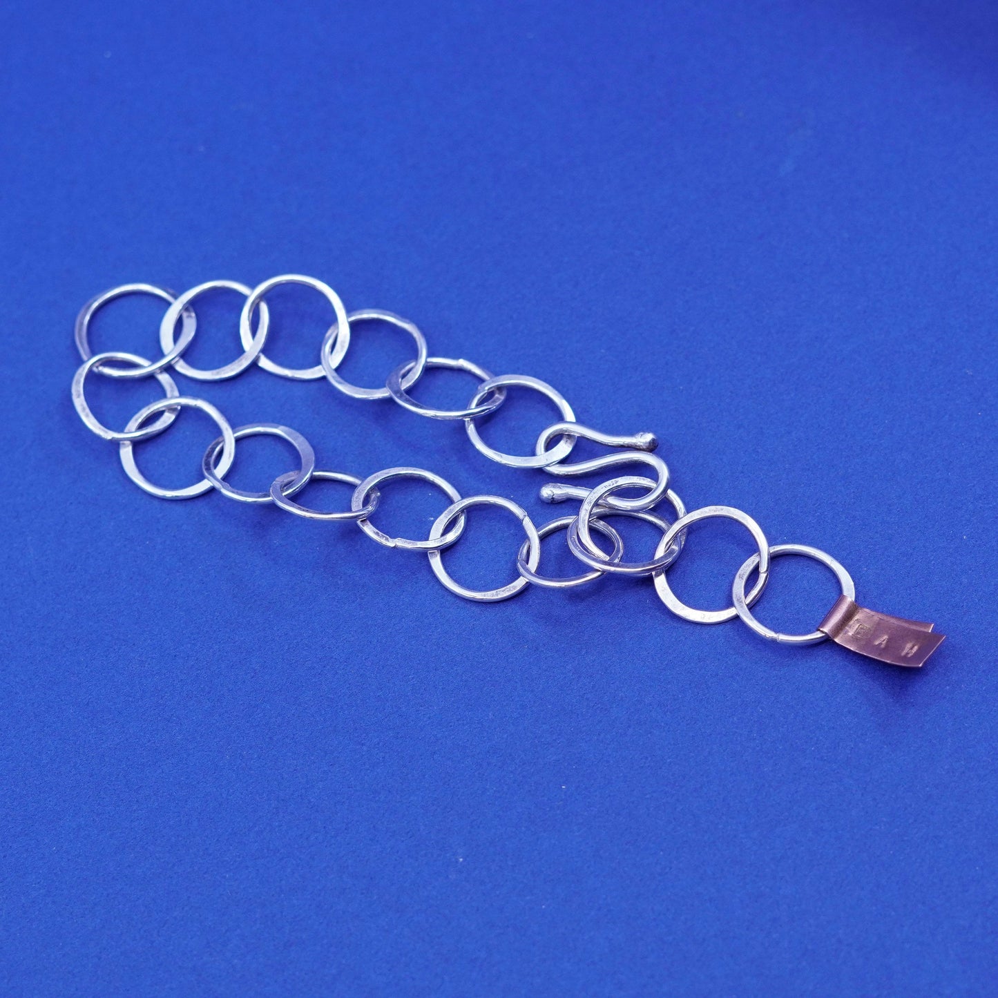 Adjustable”, Sterling silver handmade bracelet, 925 bold flatten circle chain