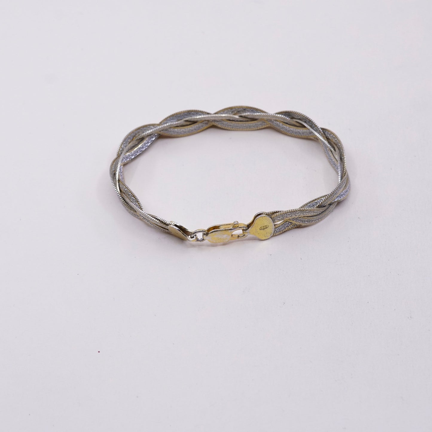 7”, vermeil gold over sterling silver, italy 925 woven herringbone bracelet