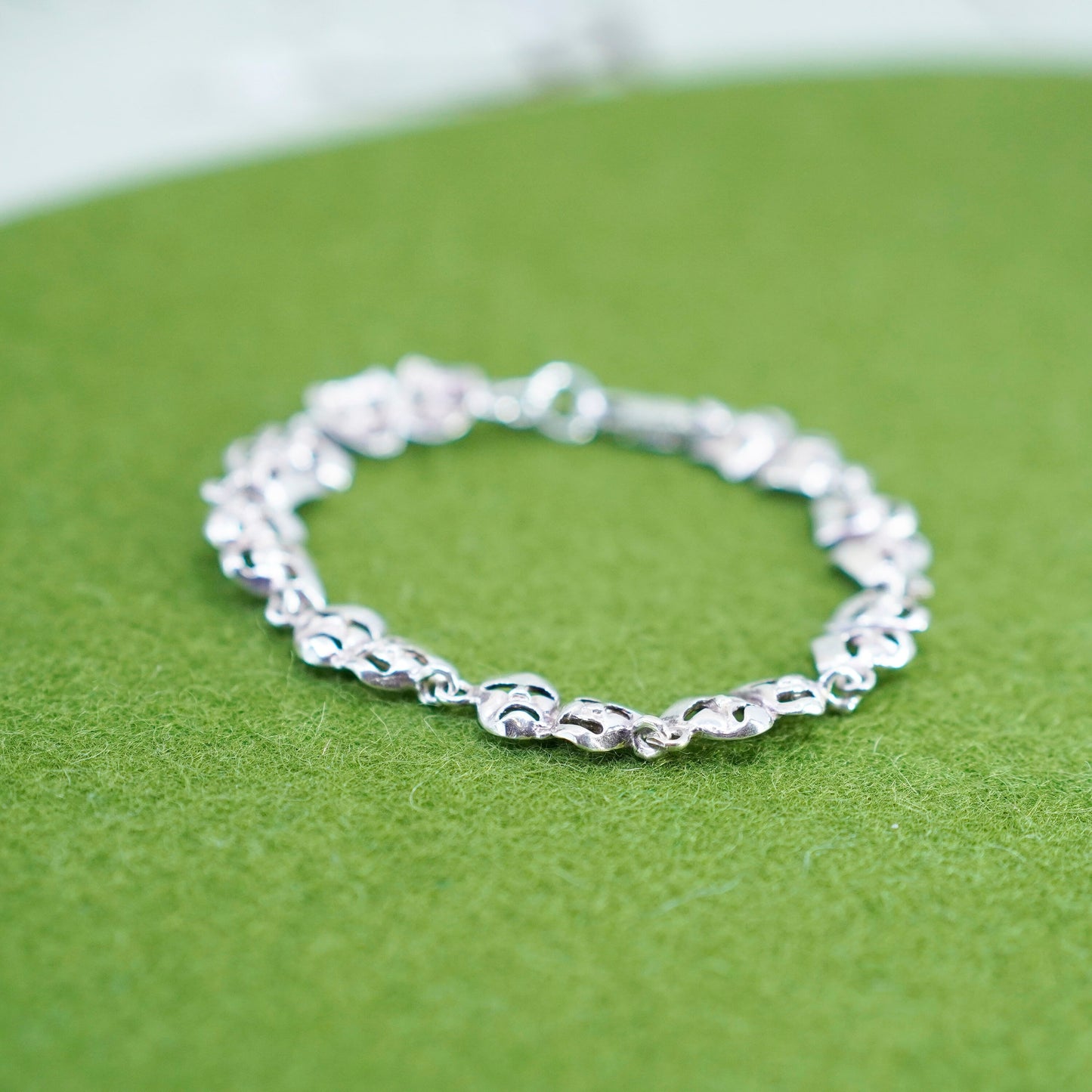 6.75”, Italy sterling silver bracelet, 925 happy sad comedy faces mask chain