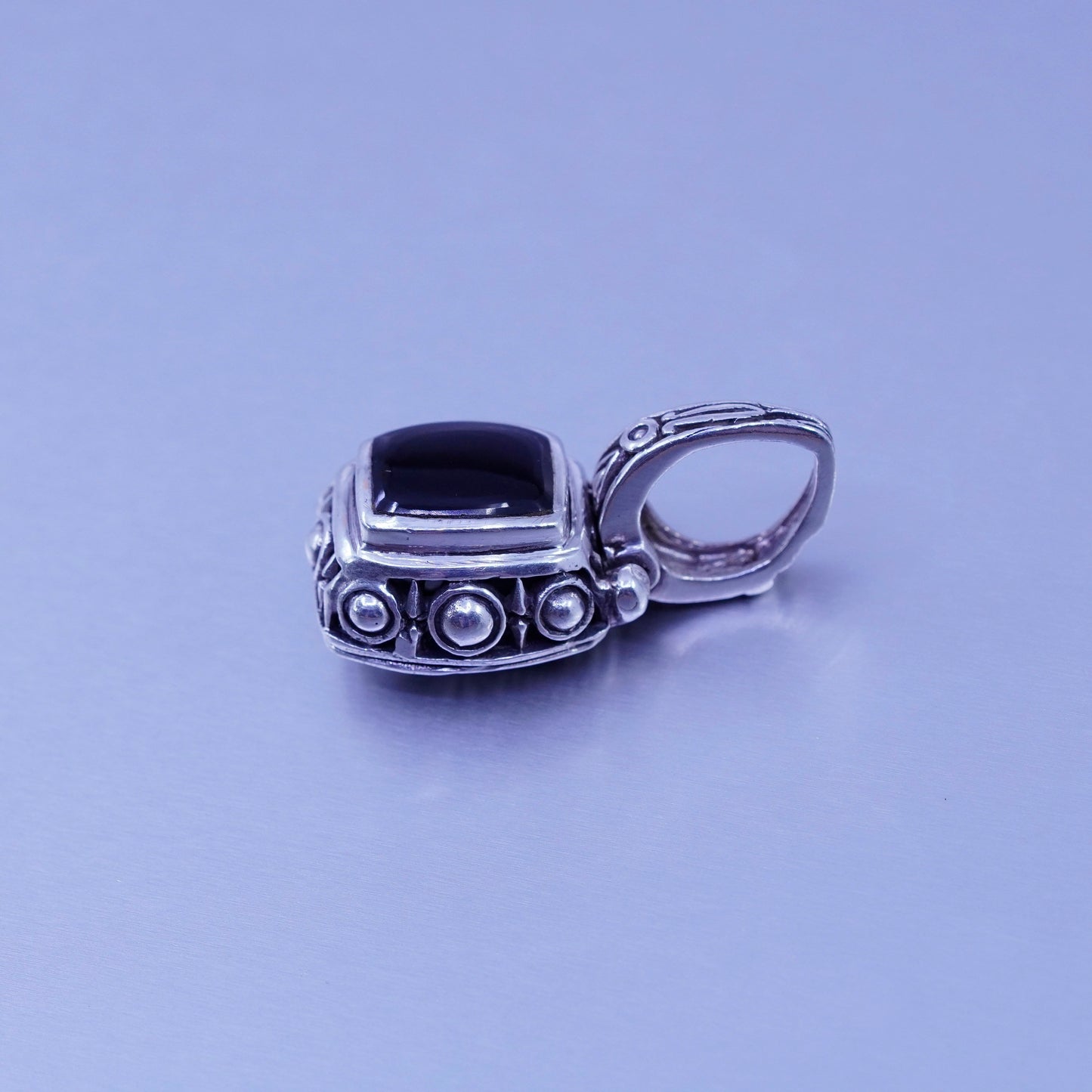 vintage handmade sterling 925 silver filigree pendant with black obsidian