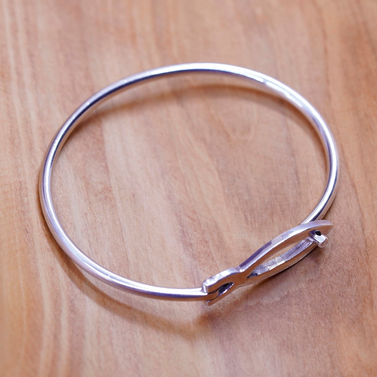 6.5”, antique sterling silver handmade bracelet, 925 hinged bangle fish closure