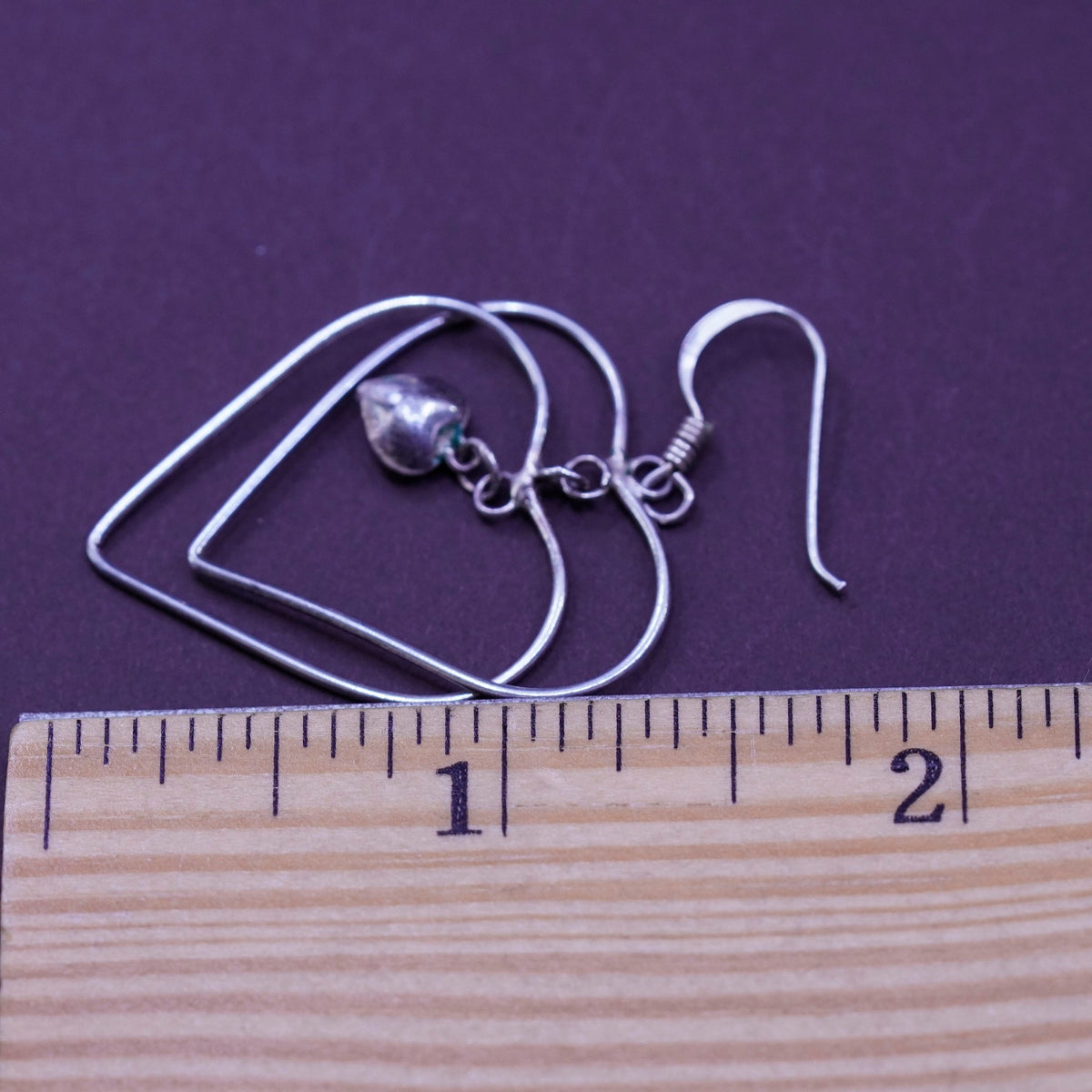 Vintage Sterling silver handmade earrings, 925 double heart