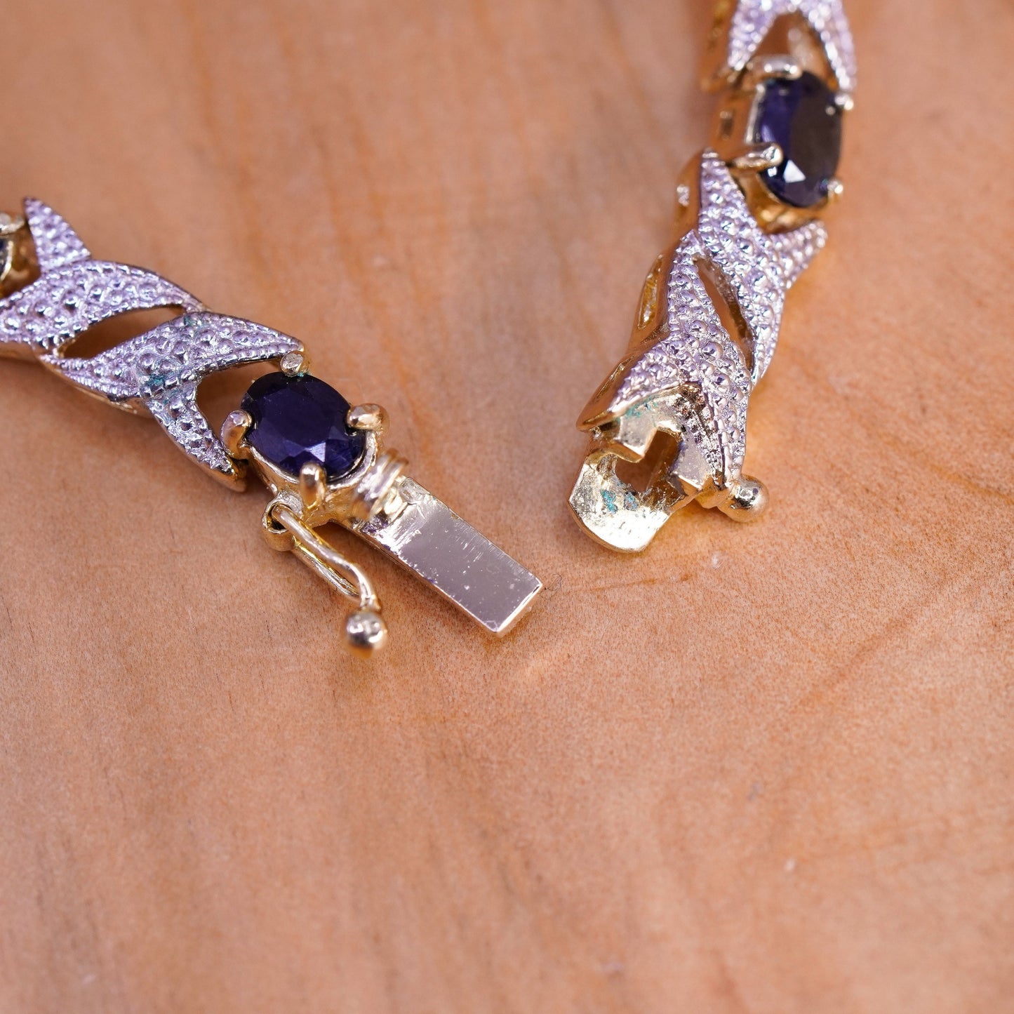 7”, vermeil gold over Sterling silver tennis bracelet with diamond and sapphire