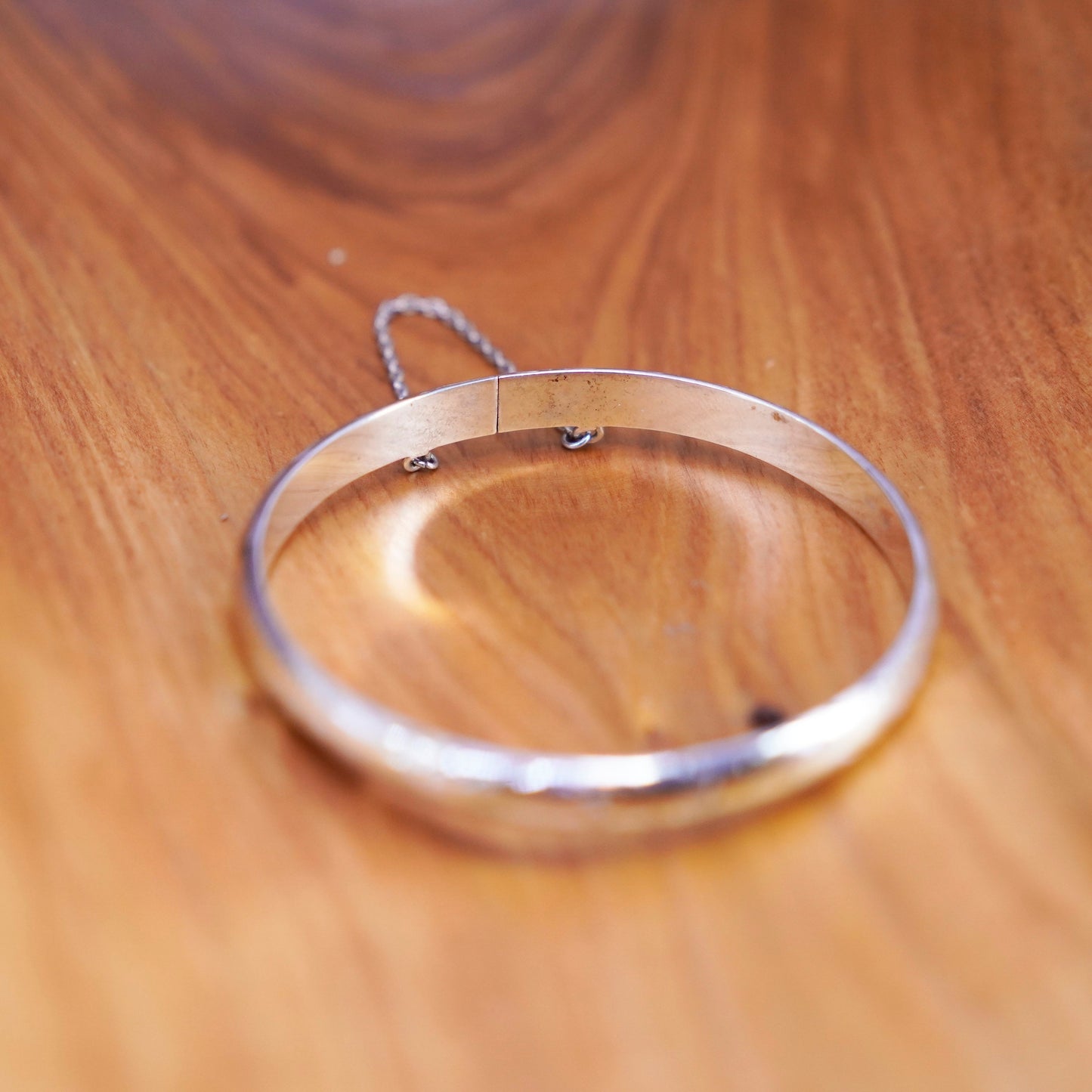7.75”, Sterling silver handmade bracelet, 925 hinged bangle with secure chain