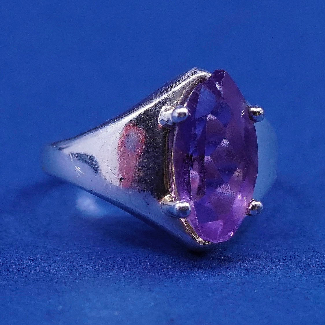 sz 6.25, vtg OTO Sterling silver handmade ring, 925 w/ Marquise amethyst ring