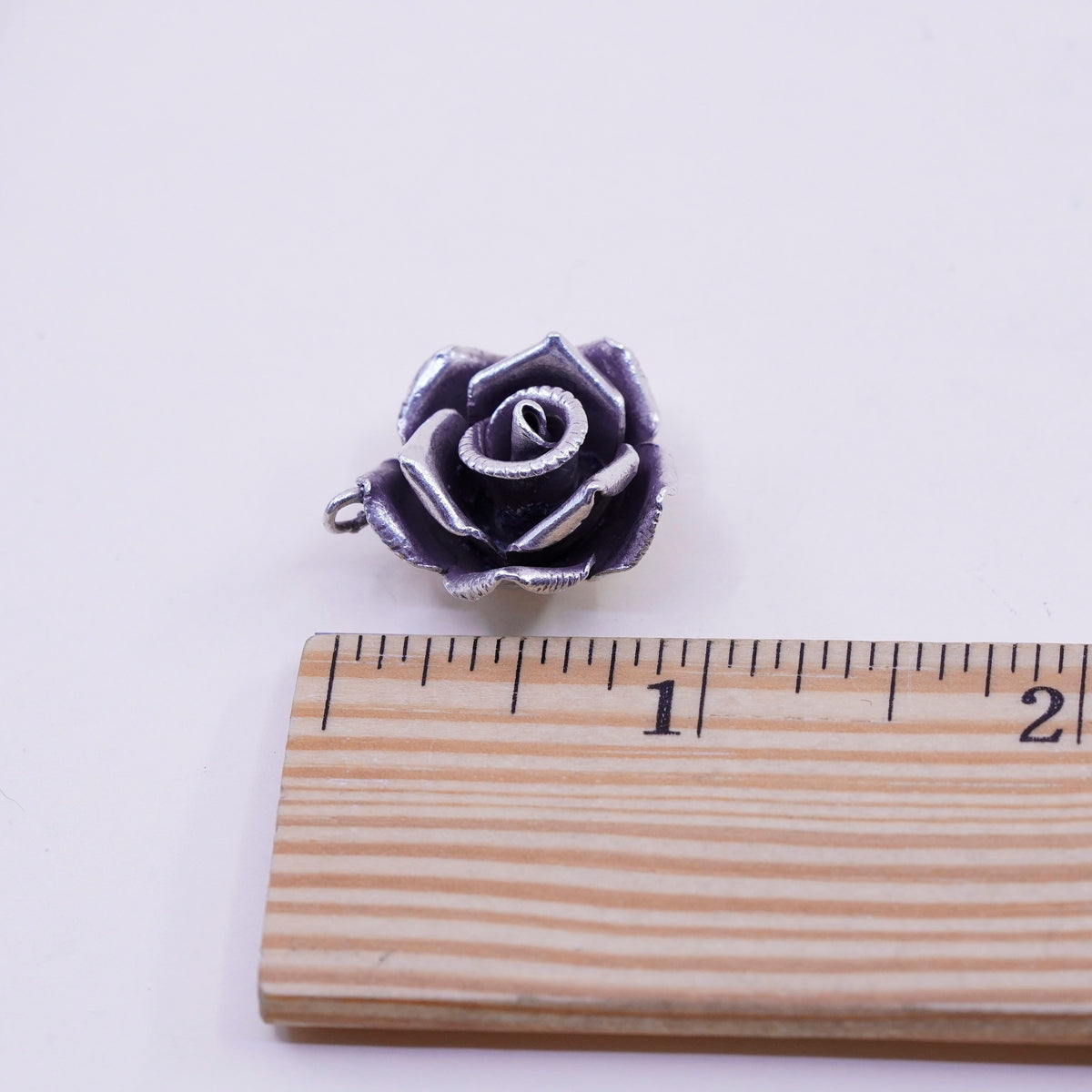 Vintage Mexico Sterling silver handmade pendant, 925 3D rose flower