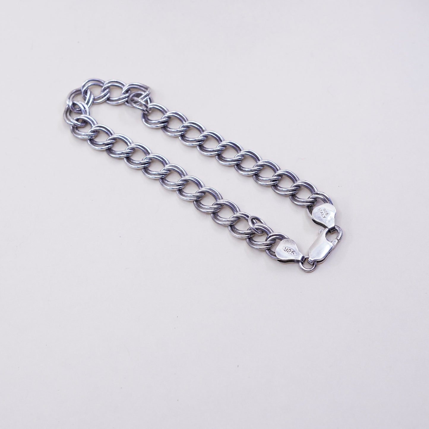 7.5”, 7mm, Vintage sterling silver bracelet, 925 double curb chain