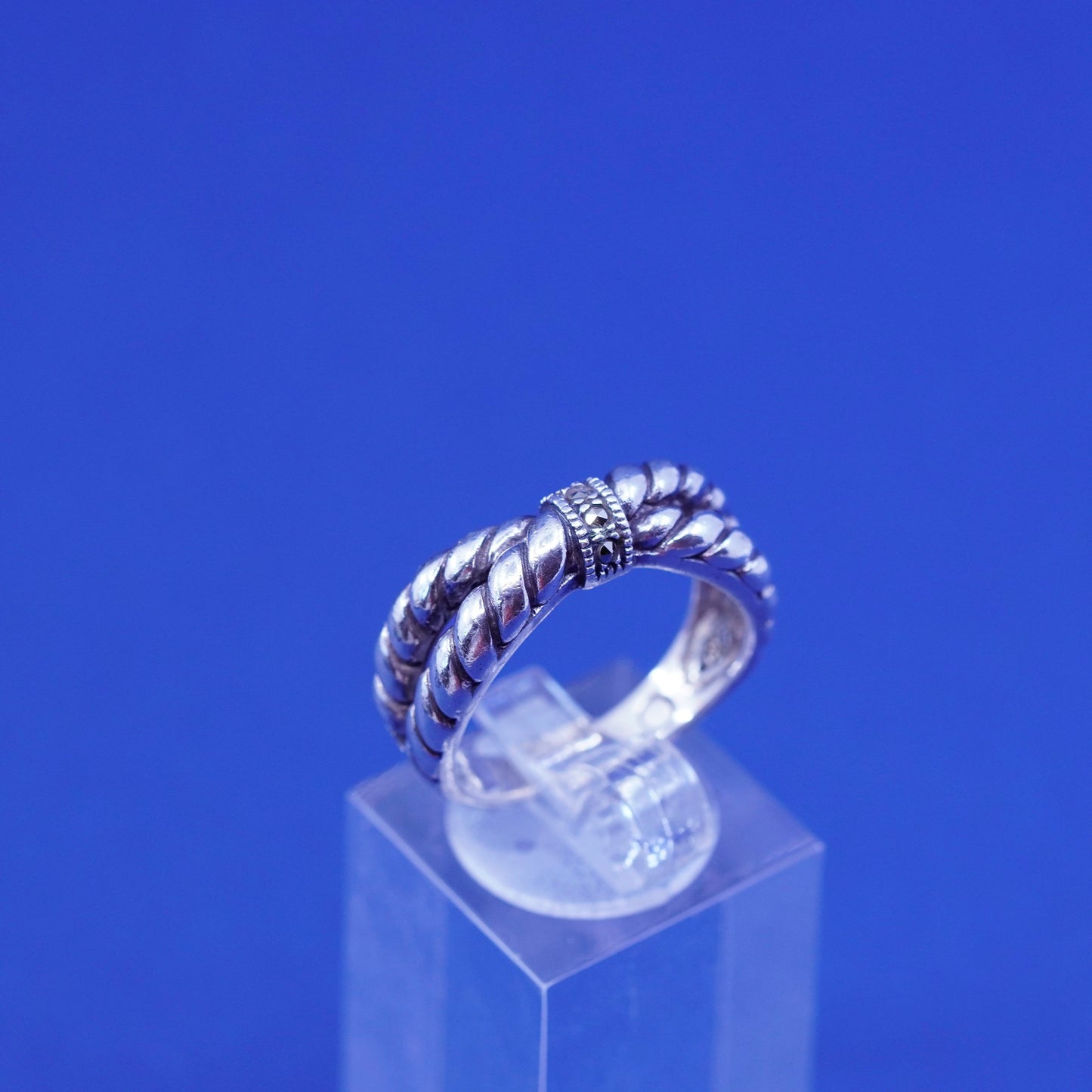 Size 8.25, Judith Jack sterling silver ring, 925 entwined band with Marcasite