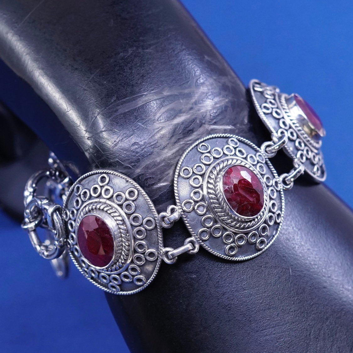 6”+2”, Benham Samuel BJC sterling silver handmade bracelet 925 w/ garnet