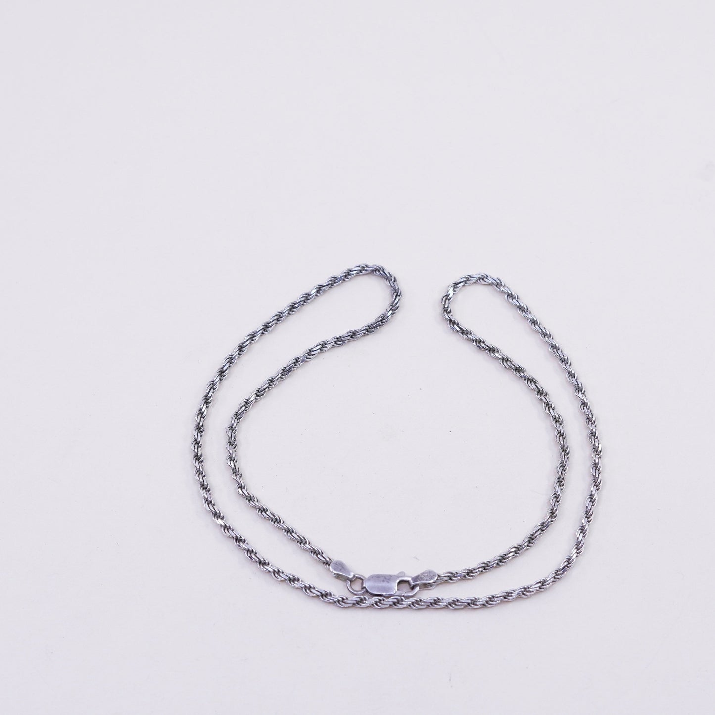 18” 2mm, vintage sterling silver necklace, 925 rope chain