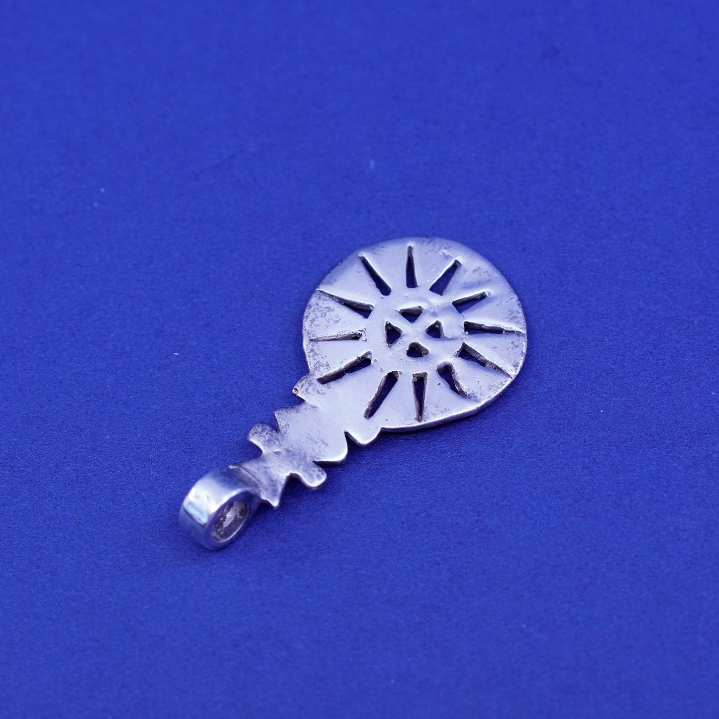 Vintage sterling 926 silver handmade pendant, sun charm
