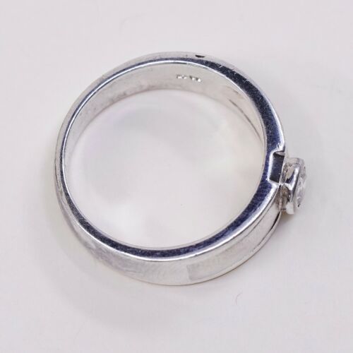 Sz 8, Vtg Sterling Silver Ring, Thailand 925 Modern Engagement Band Ring W/ CZ