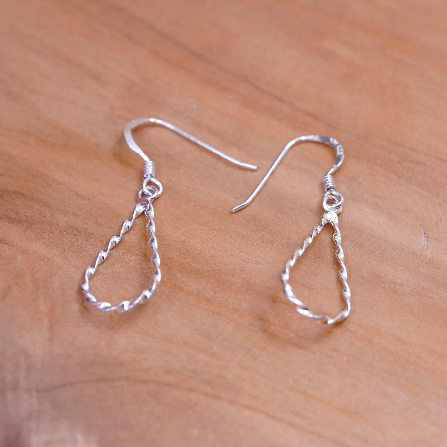 Vintage Sterling silver handmade earrings, twisted 925 teardrops