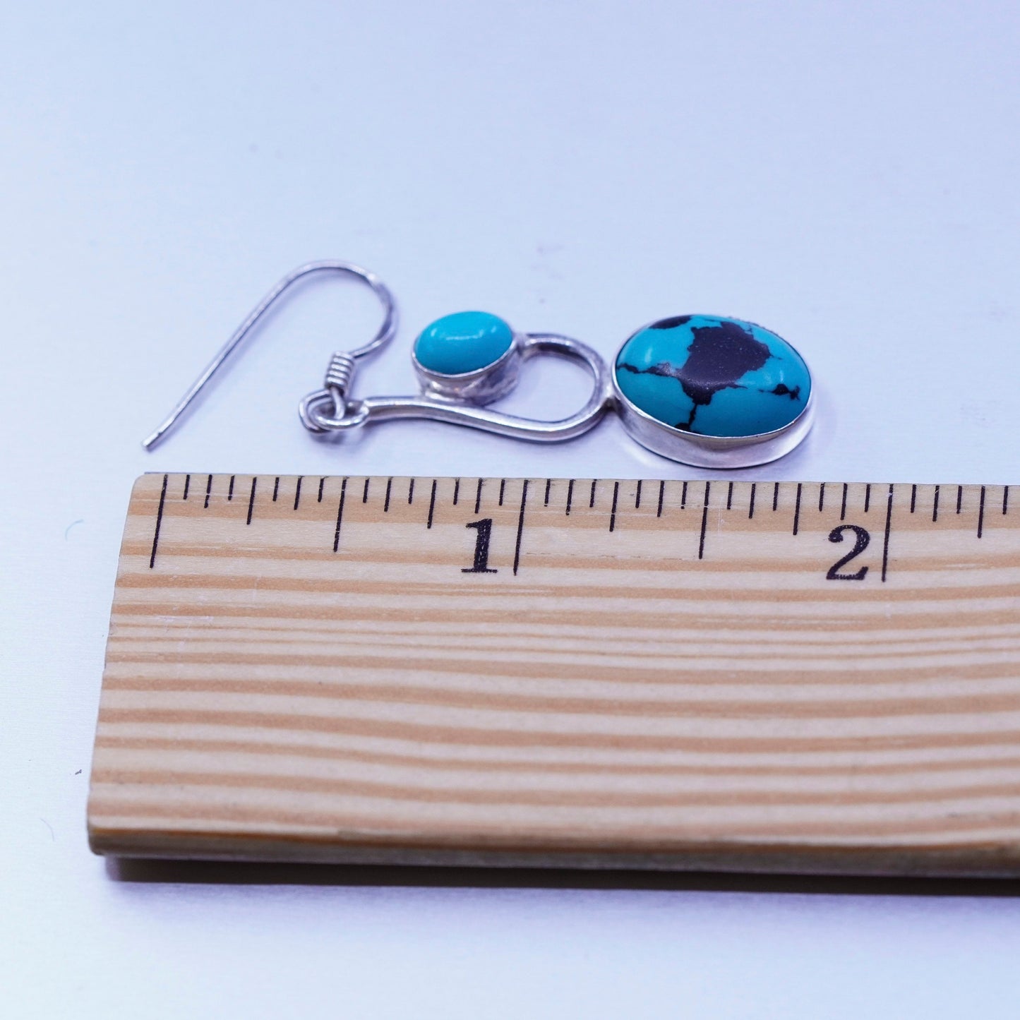 Vintage Sterling 925 silver handmade earrings with oval turquoise