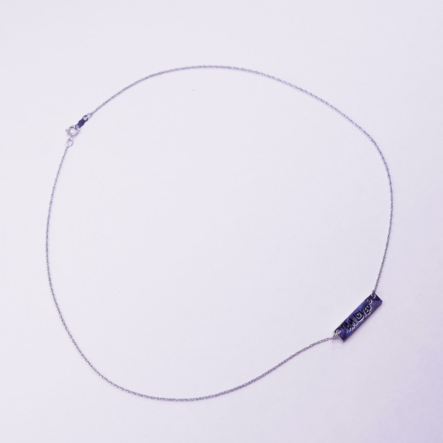 18” 1mm, Vintage sterling silver circle chain with 925 circle pendant embossed “i am loved”, necklace, stamped 925