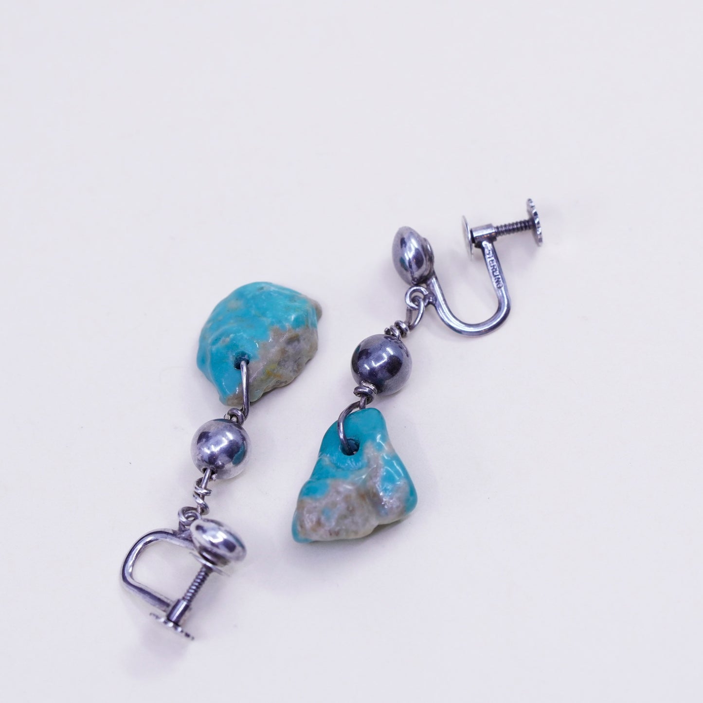 Native American navajo Sterling 925 silver screw back earrings turquoise