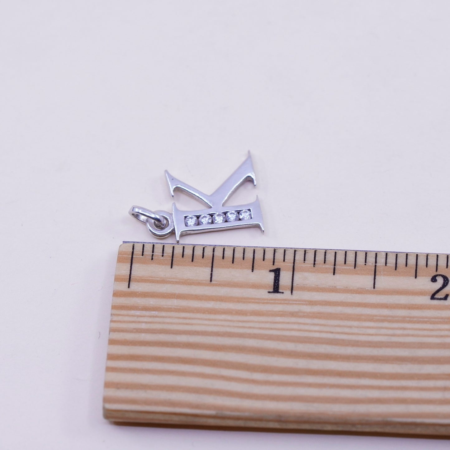 Vintage sterling silver handmade pendant, 925 initial “K” charm with cz