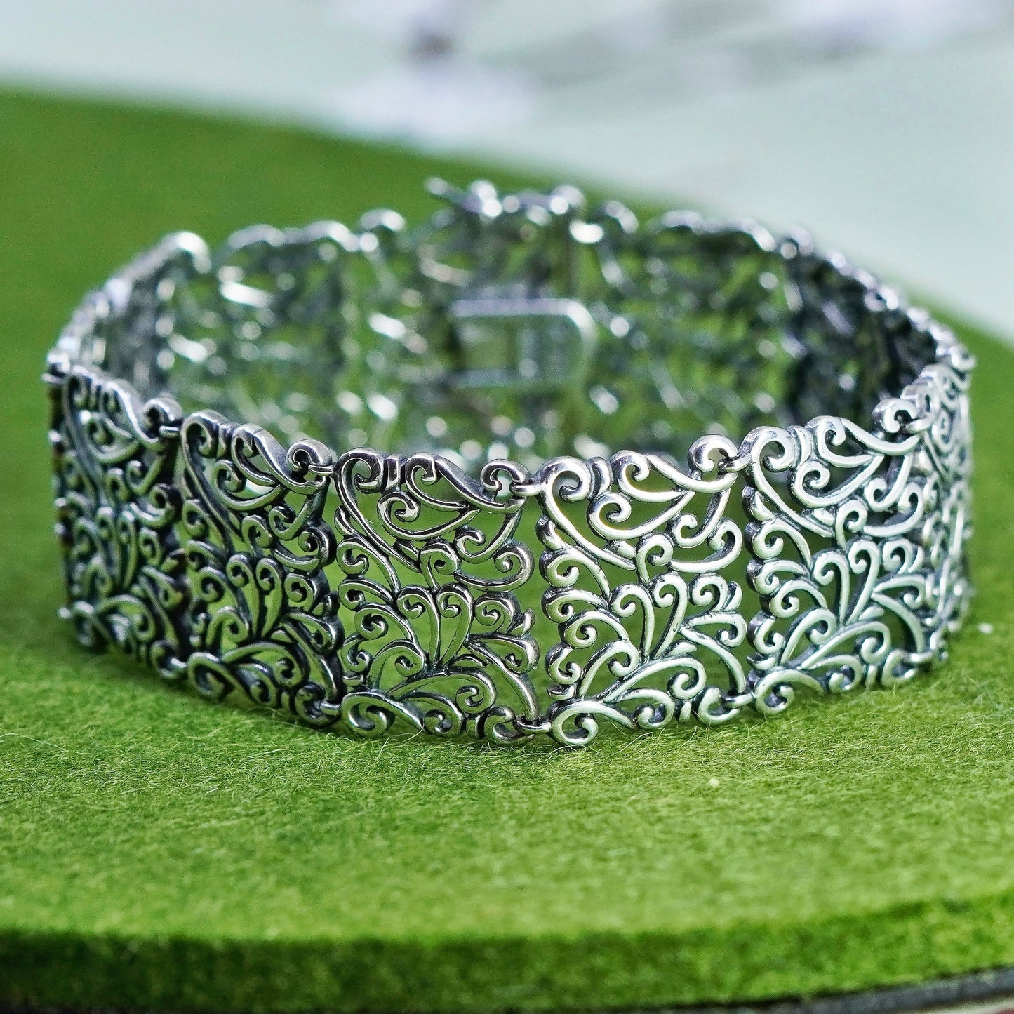 7.25”, vintage Sterling Silver 925 chain, wide filigree tennis Bracelet