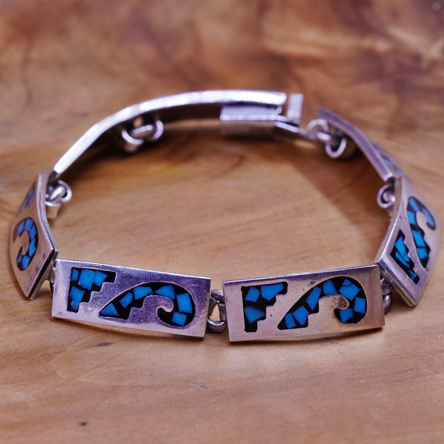 7”, vintage Sterling silver handmade bracelet, Mexico 925 tag with turquoise