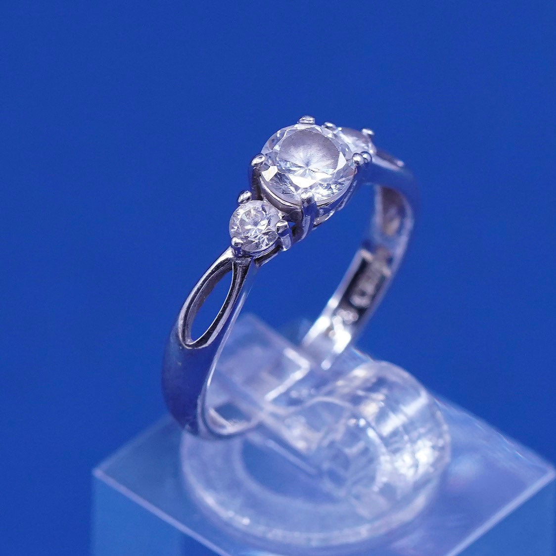 sz 7.25, vtg Sterling silver handmade ring, 925 engagement ring w/ cz