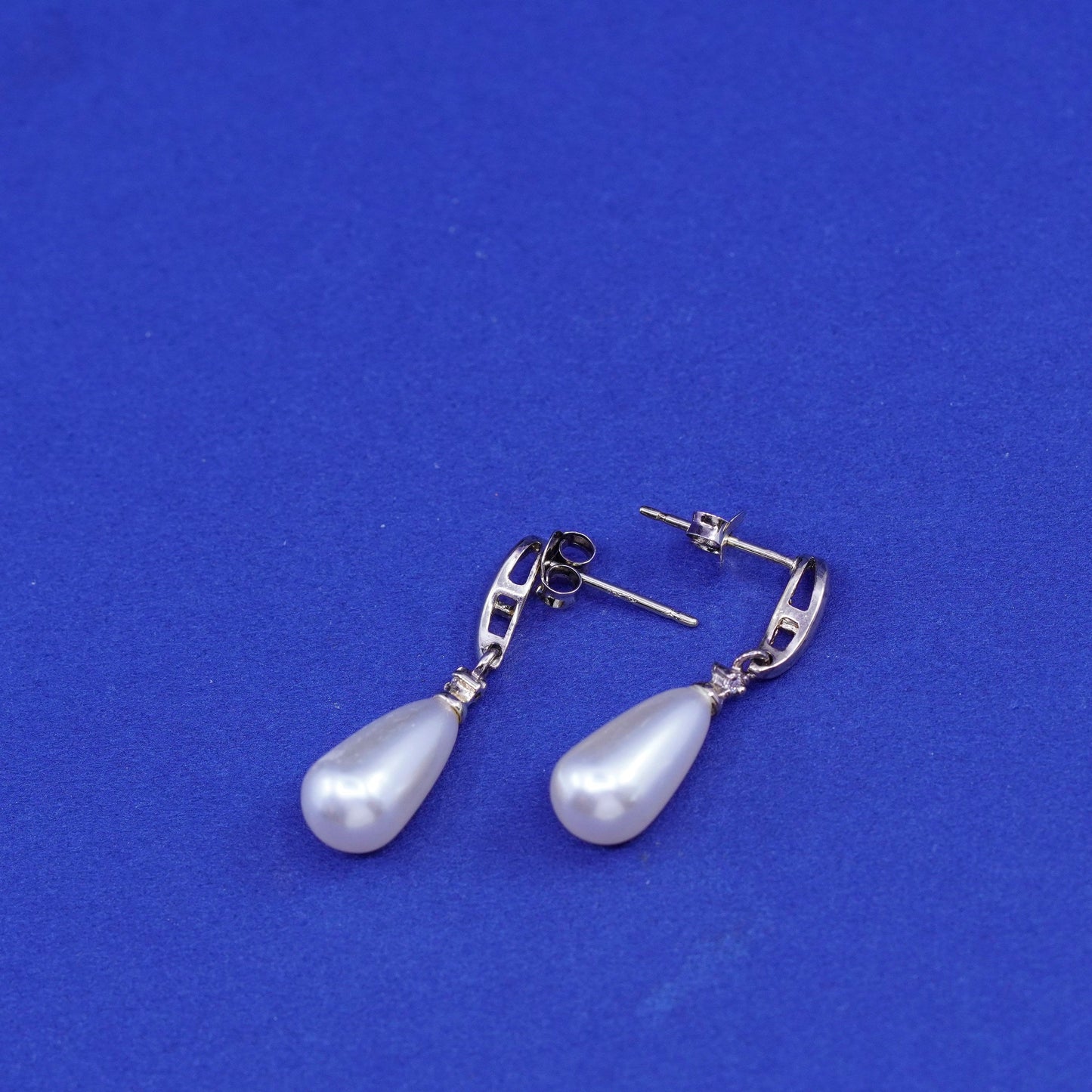 antique vermeil gold Sterling 925 silver handmade earrings teardrop faux pearl