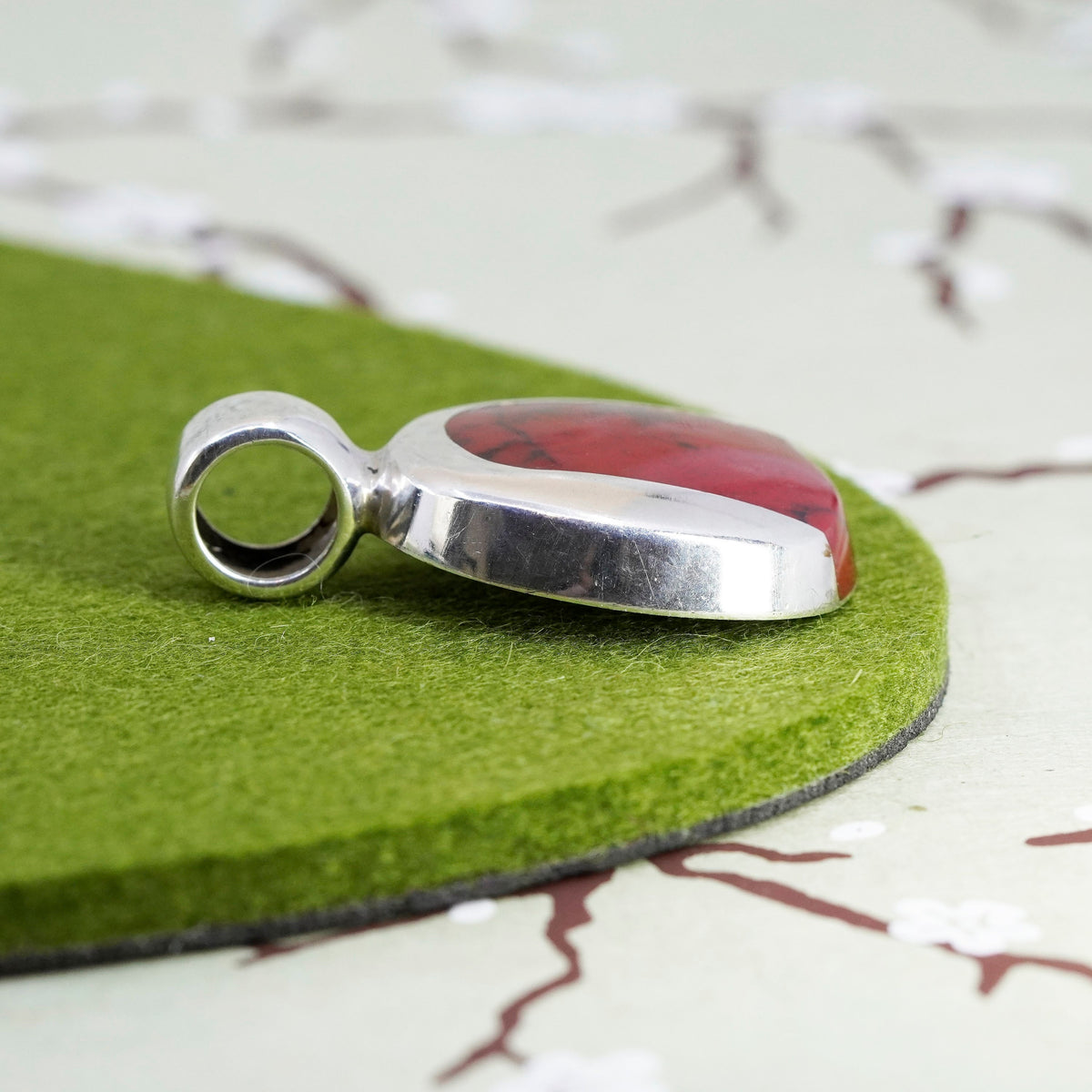 Vintage Mexico sterling 925 silver handmade pendant with red jasper