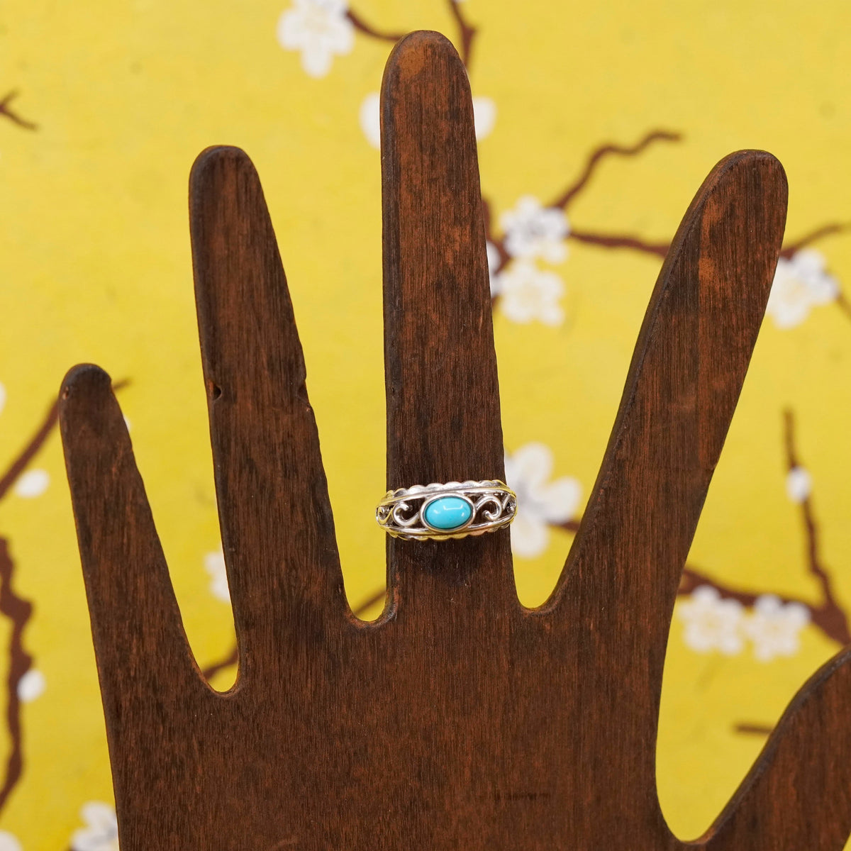 Size 6, vintage Sterling 925 silver handmade ring with turquoise, southwestern