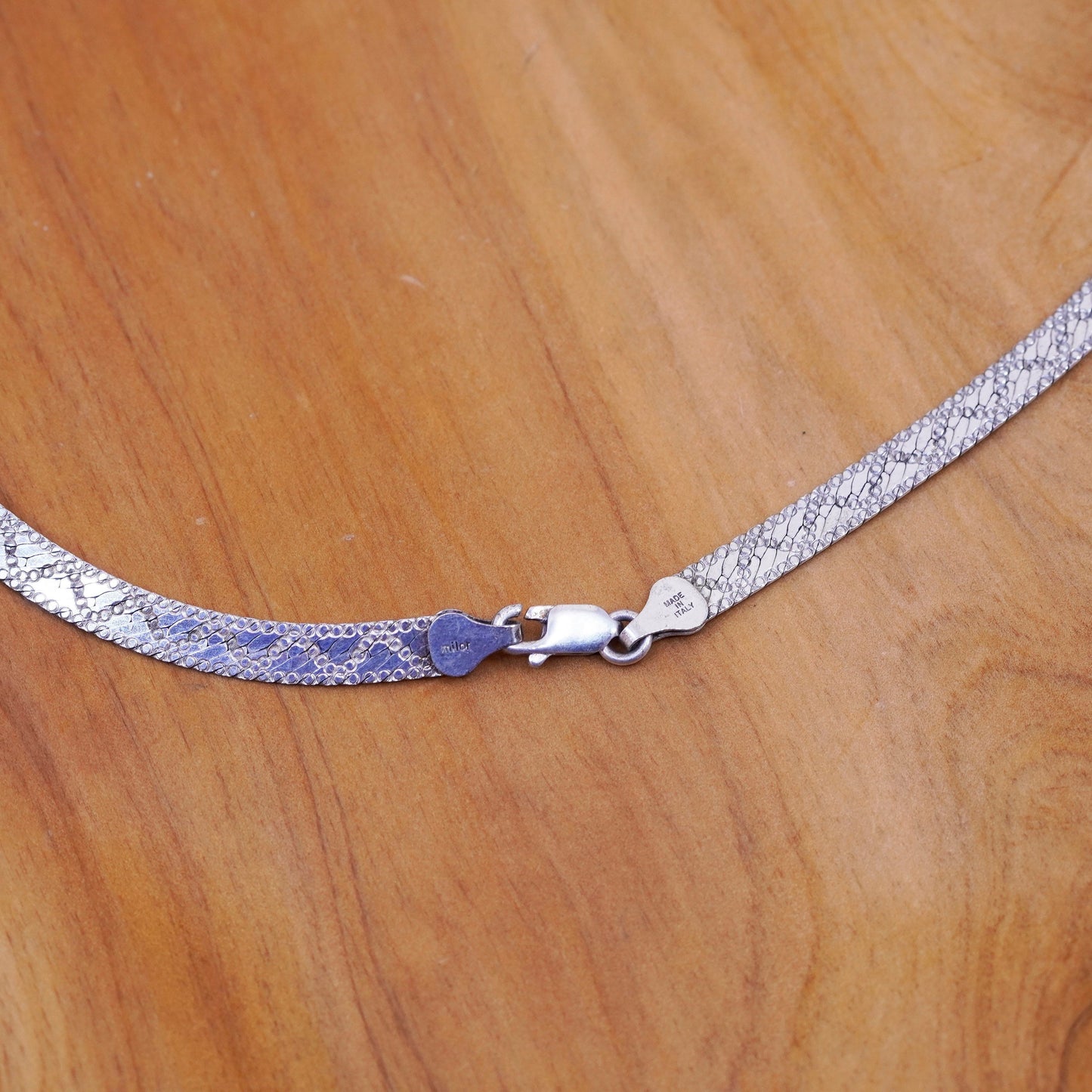 18”, vtg Italy Milor Sterling silver textured herringbone chain, 925 necklace