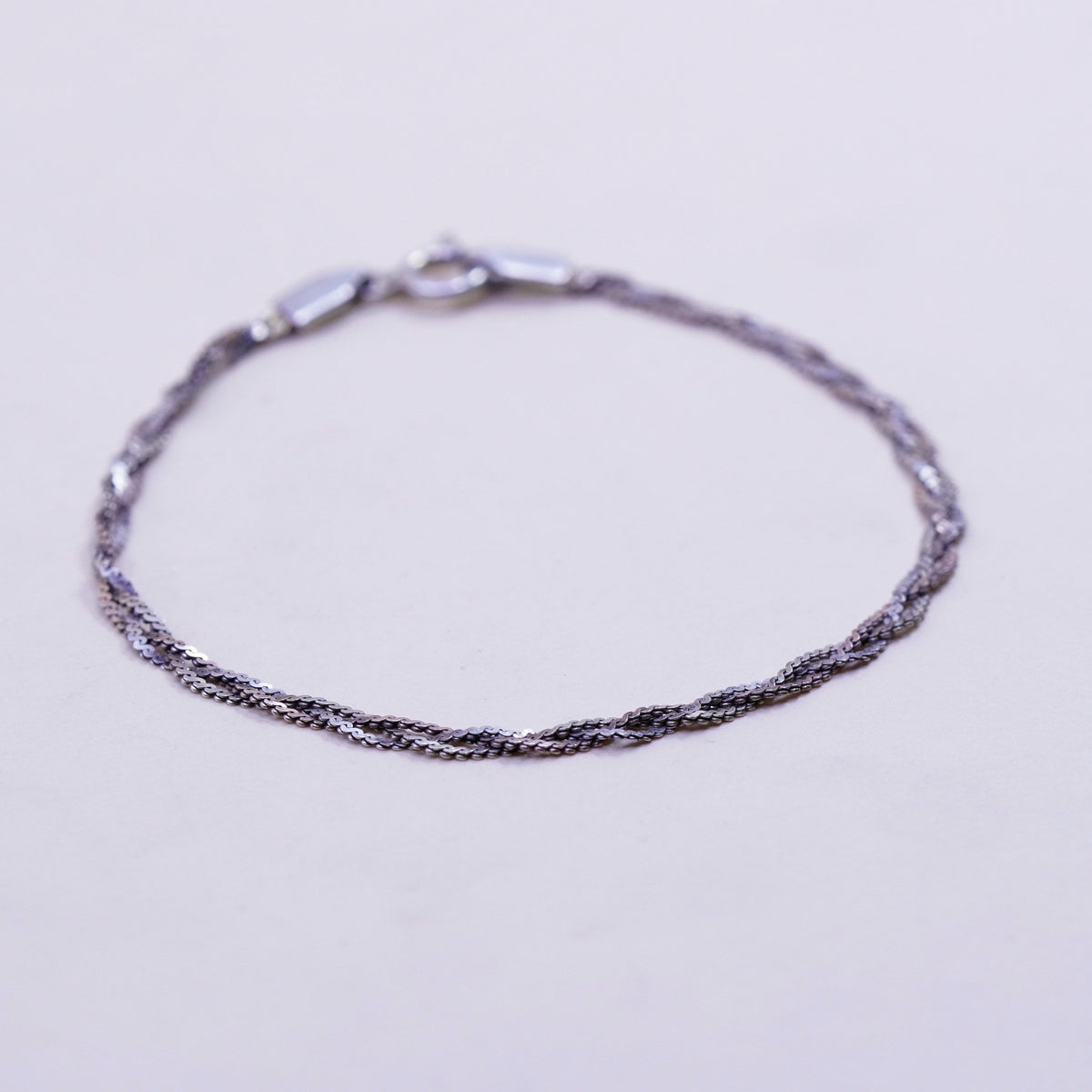 7”, 3mm, Vintage sterling 925 silver s-link chain, woven bracelet