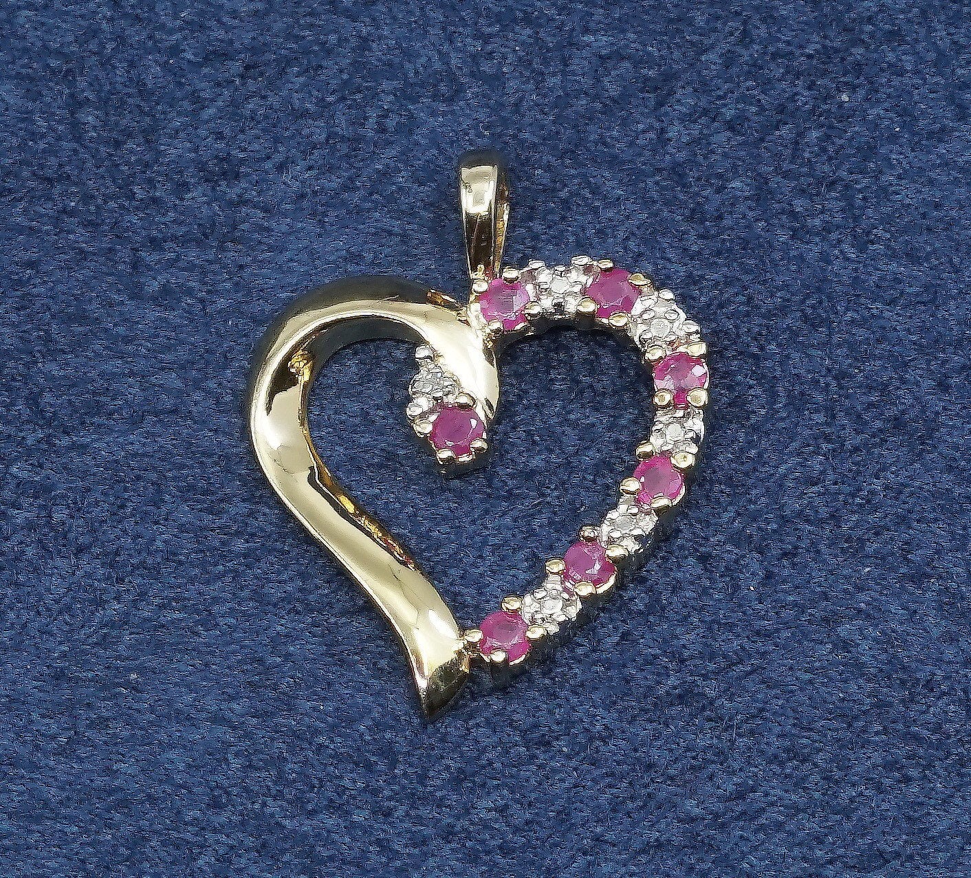 vtg gold over Sterling silver handmade pendant, 925 heart w/ ruby and crystal
