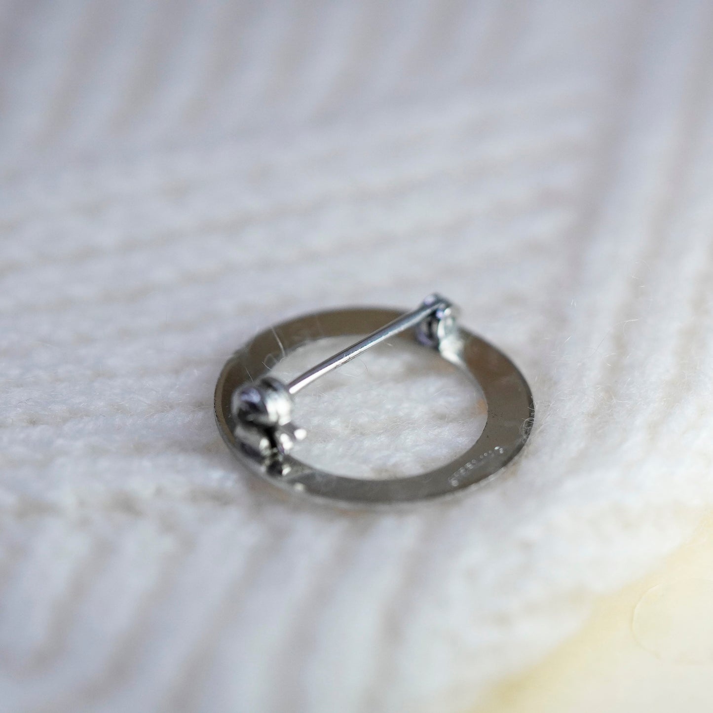 Vintage sterling silver handmade brooch, Simple 925 circle, Christmas pin