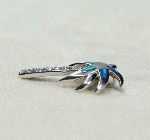 Vintage Sterling Silver Pendant, 925 Palm tree W/ Opal Inlay And Crystal Detail