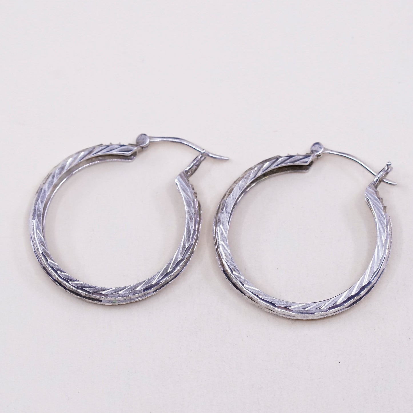1.25”, VTG sterling silver loop earrings, textured minimalist primitive hoops