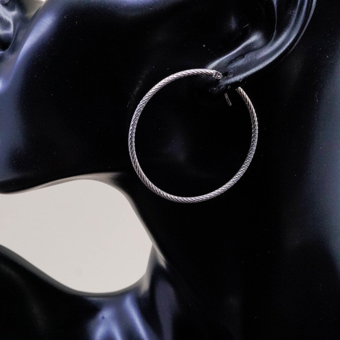 1.75", vintage Sterling silver handmade earrings, twisted textured 925 hoops
