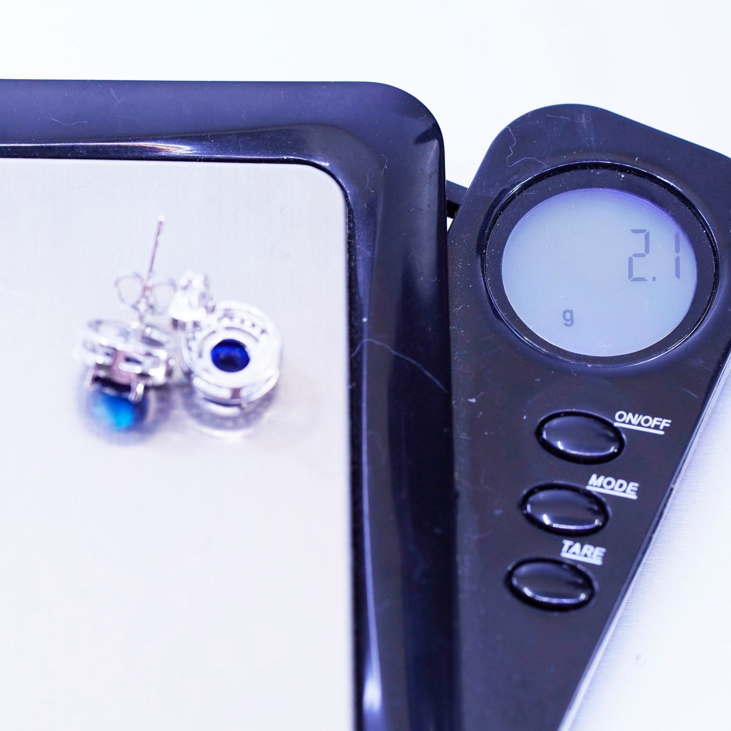 Vintage Sterling 925 silver earrings, studs with blue topaz and crystal around