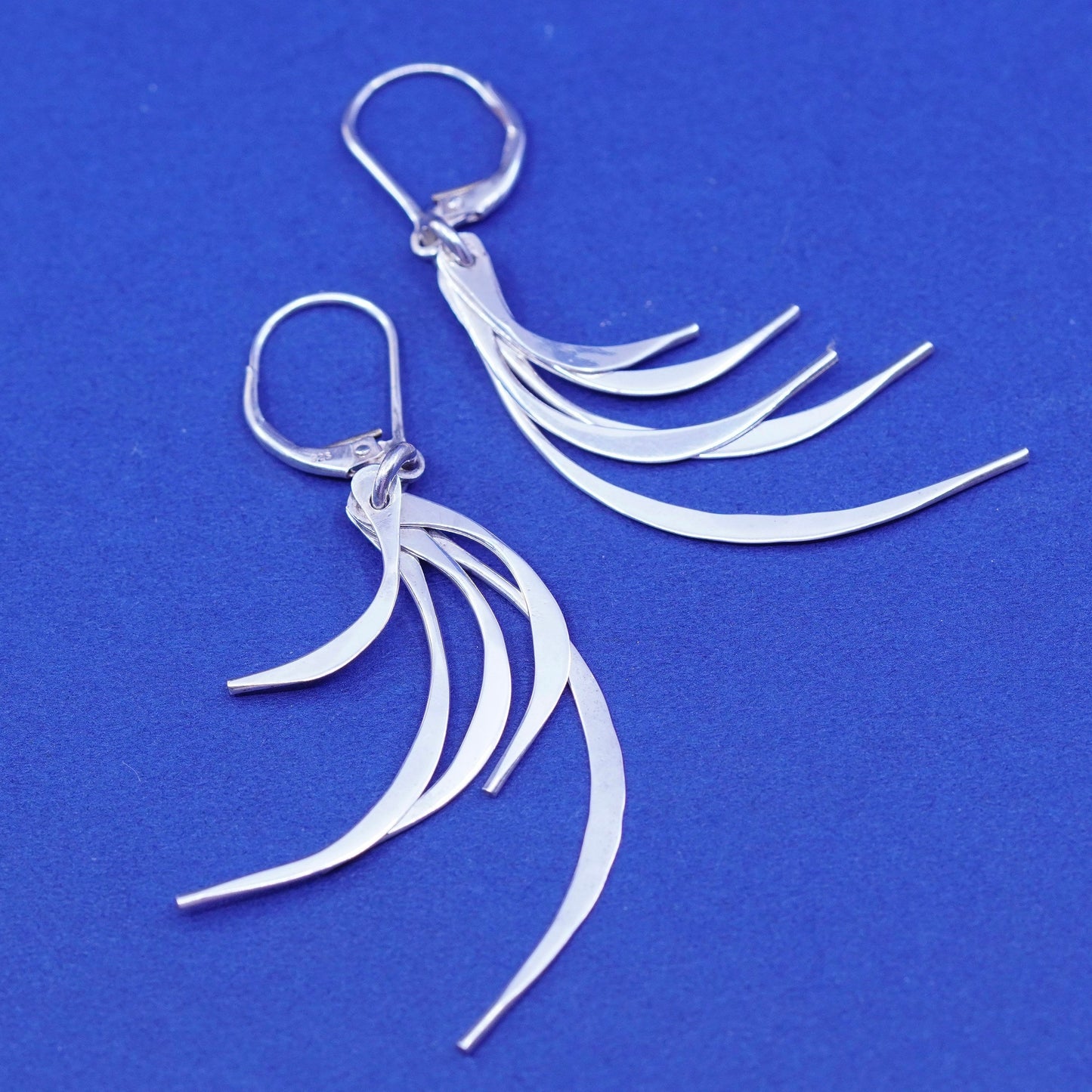 Vintage Mexico Sterling 925 silver handmade earrings with curvy fringe