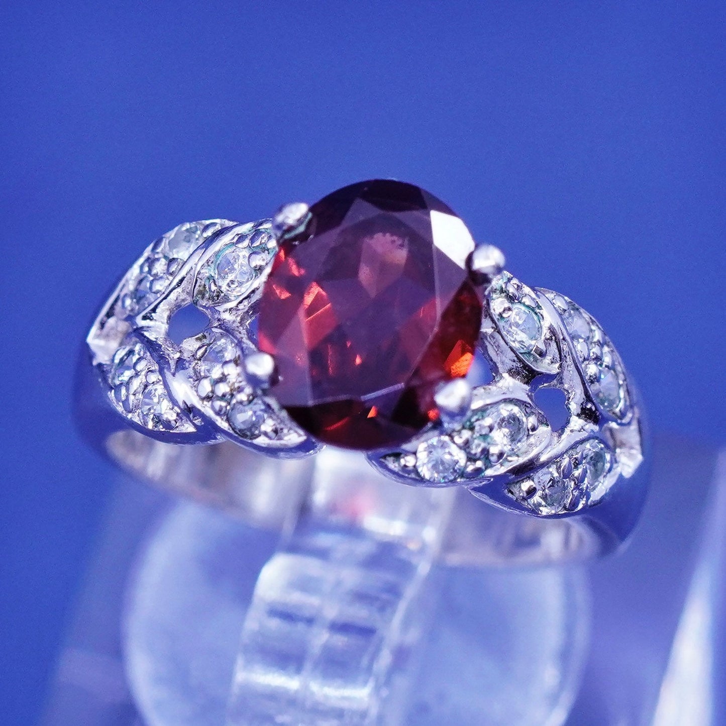 Size 5, vintage ADI Sterling 925 silver handmade ring with heart Ruby and cz