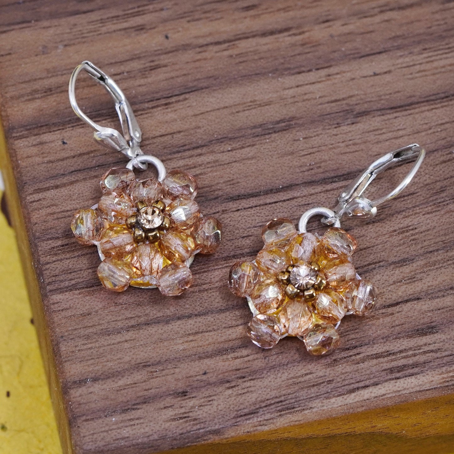 Vintage alisa Sterling 925 silver handmade earrings with crystal flower dangled