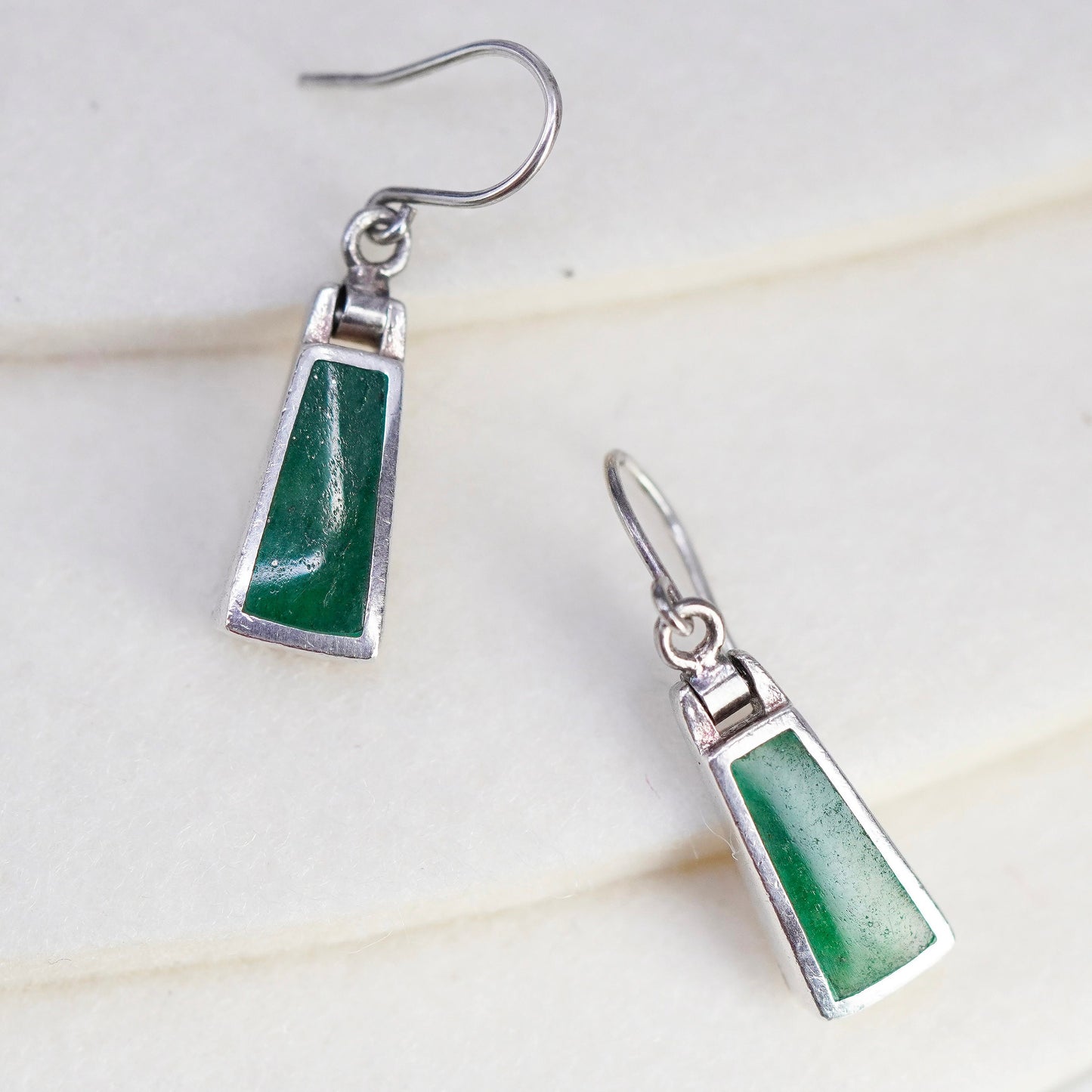 Vintage Sterling 925 silver handmade geometrical jade earrings