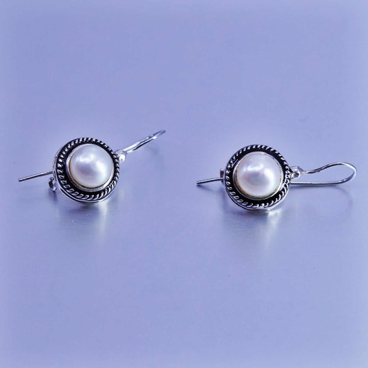 Vintage Sterling 925 silver handmade earrings with freshwater pearl