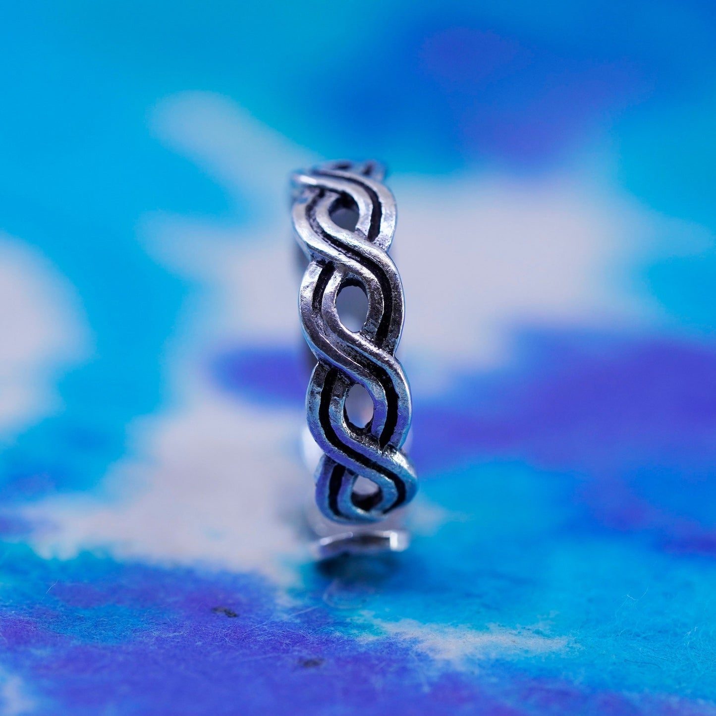 Size 4.25, vintage Sterling silver handmade ring, woven twisted 925 open band