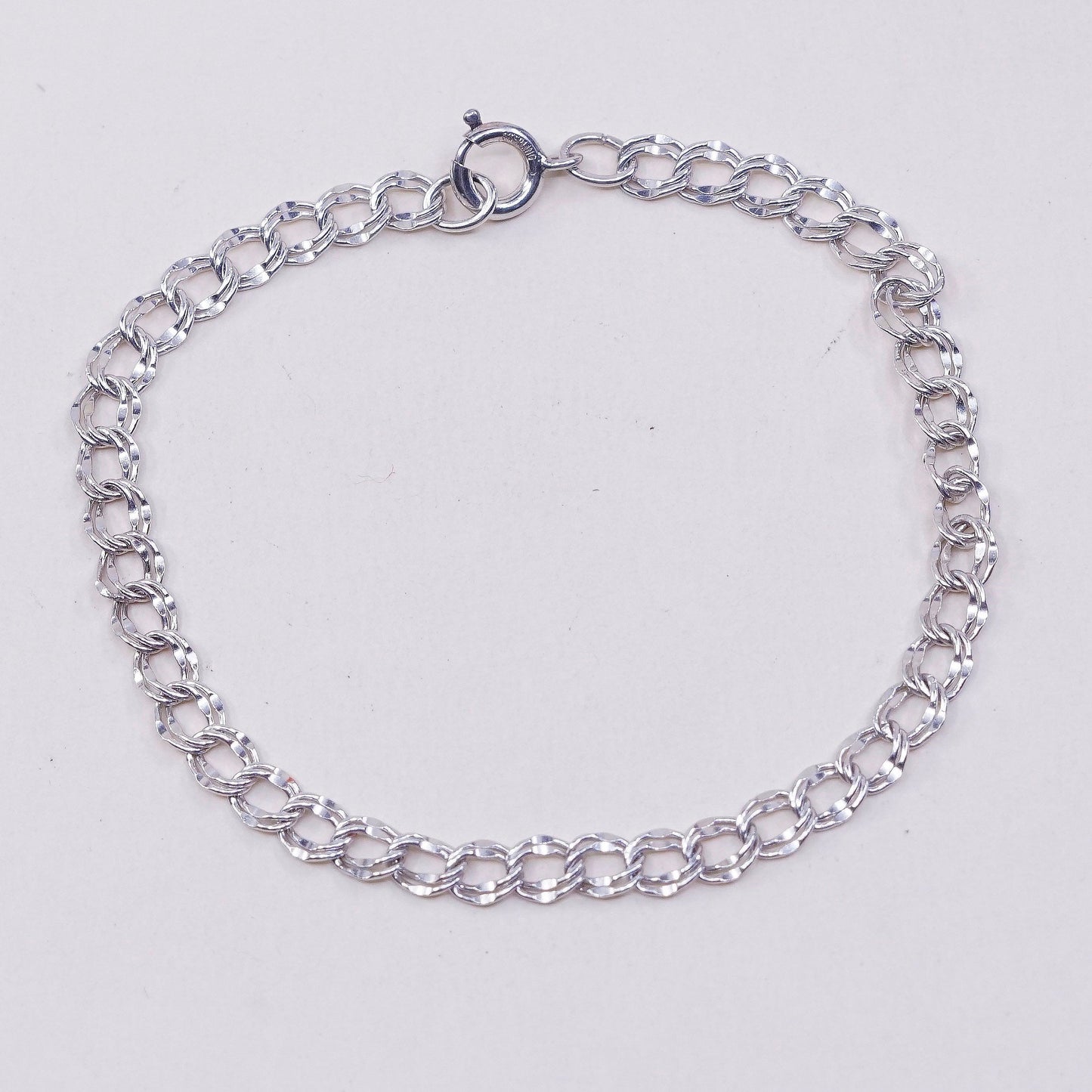 7”, vtg sterling silver double curb link chain, solid 925 silver bracelet