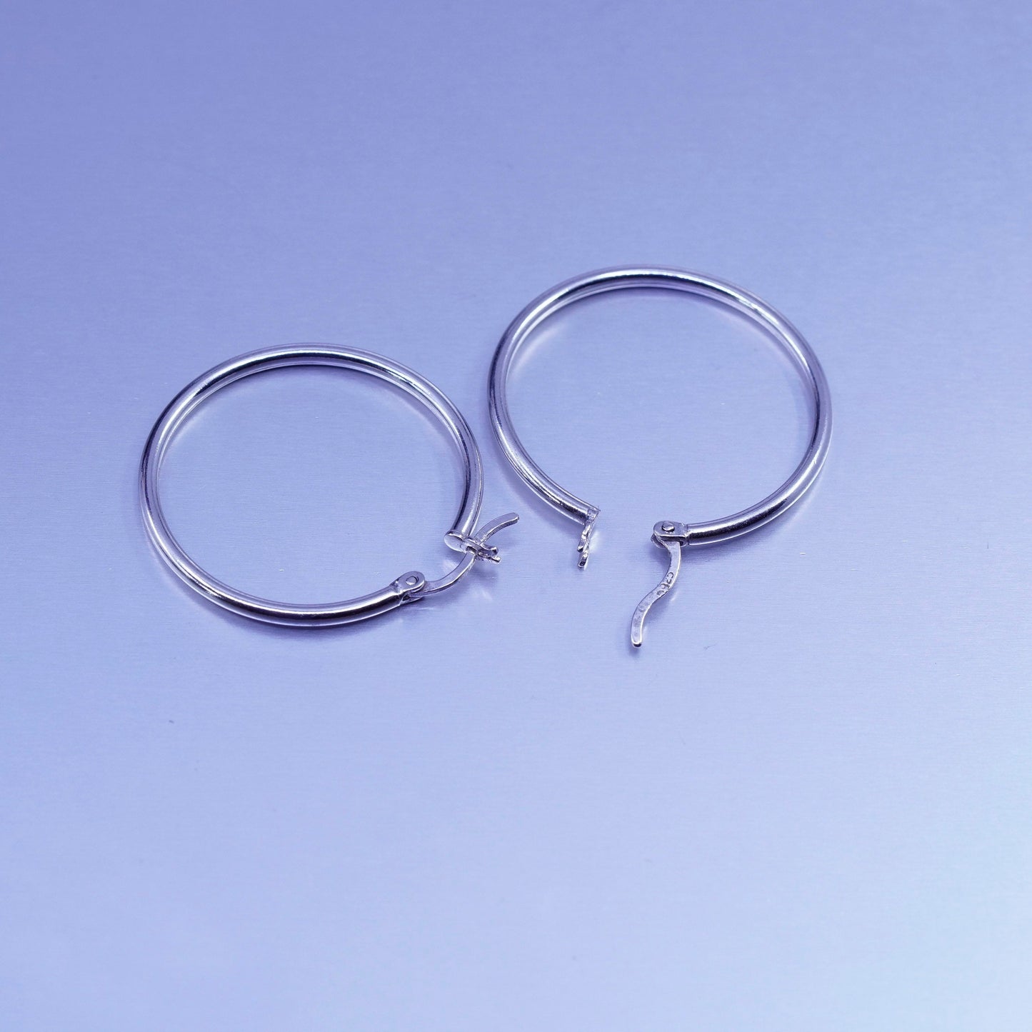 1.25”, vintage Sterling silver handmade earrings, 925 simple hoops
