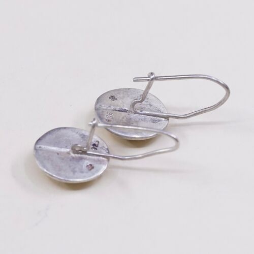 Vtg Mexico Sterling Silver Handmade Earrings, 925 Silver Sand Dollar Dangles