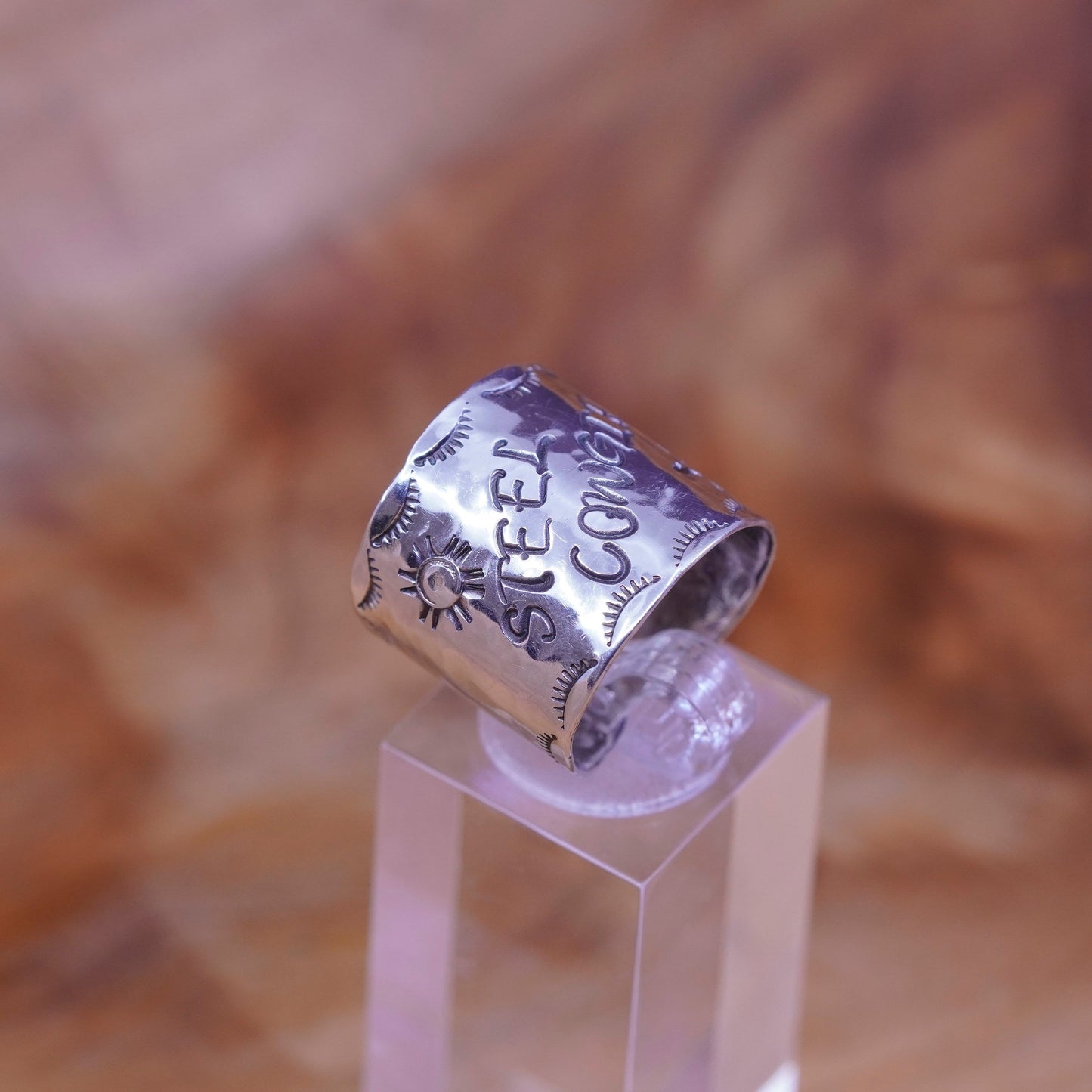 Size 7, Navajo Sterling silver handmade ring, wide 925 band “steel cowgirl”