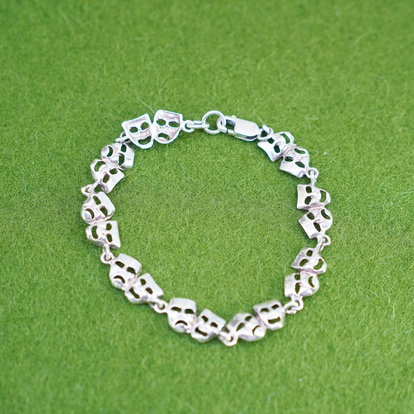 6.75”, Italy sterling silver bracelet, 925 happy sad comedy faces mask chain