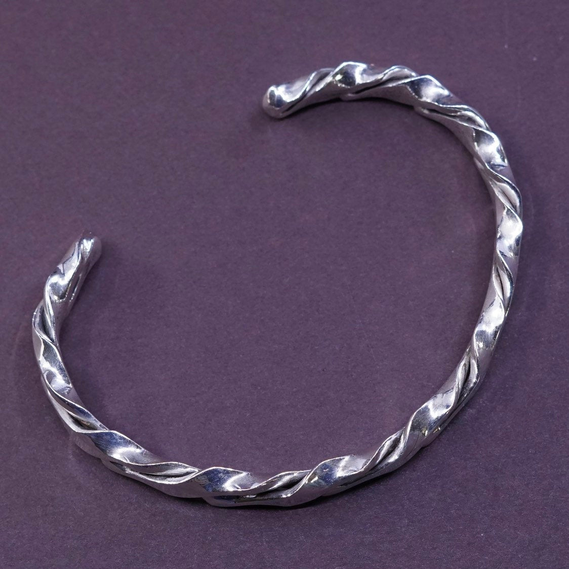 7”, vtg Sterling silver handmade bracelet, Mexico 925 twisted rope cuff