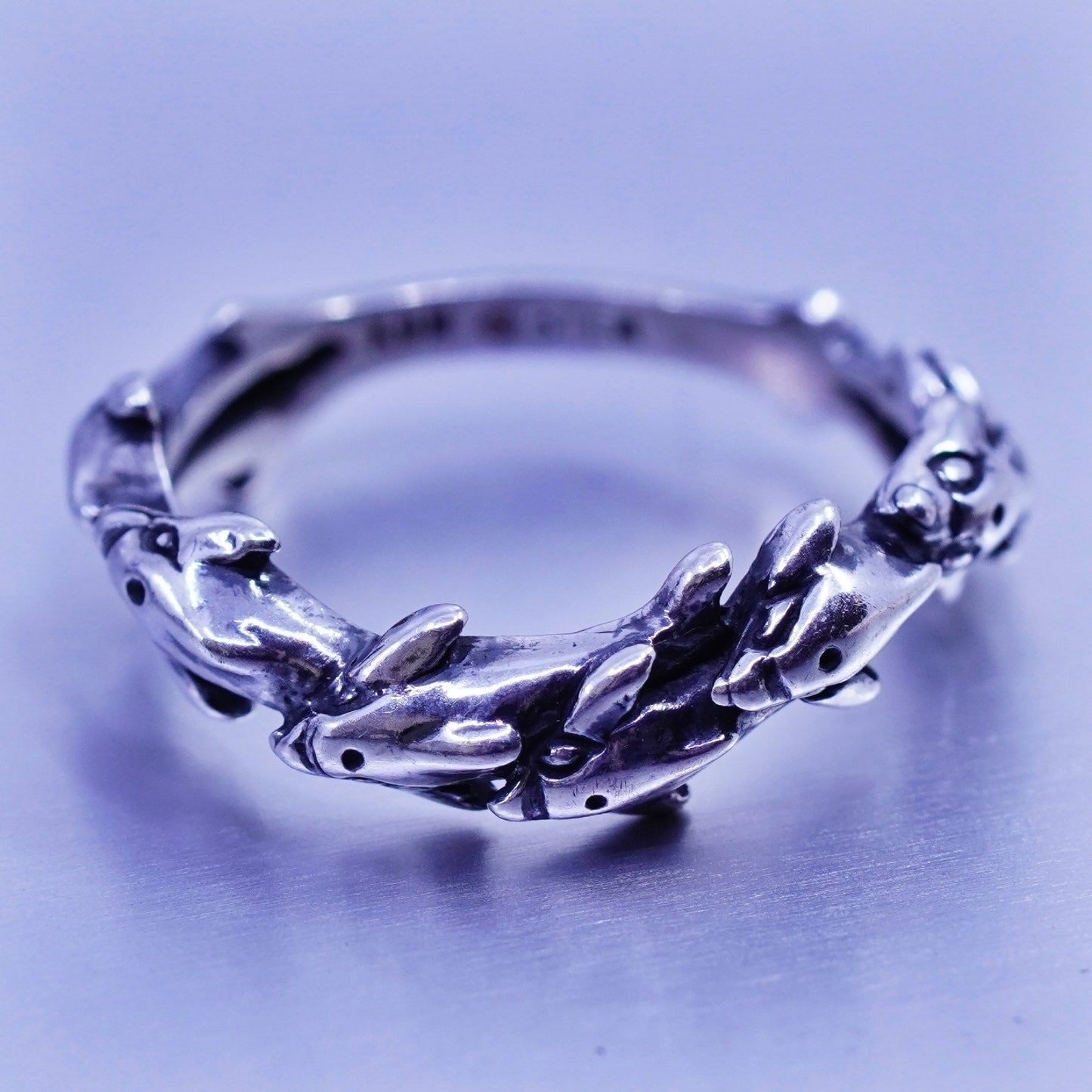 Size 6.25, vintage KBN modern Sterling 925 silver handmade dolphin ring